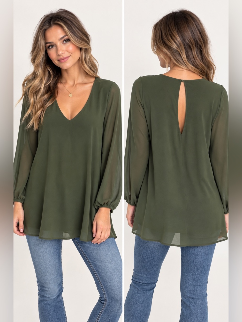 Show Me Your MuMu Olive Green Long Sleeve V-Neck Dress